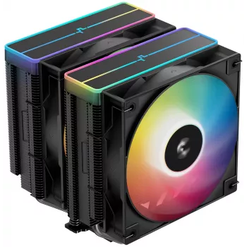 Gaisa dzesētājs DeepCool AG620 BK ARGB V2 — 120 mm divkāršs ventilators, 6 siltuma caurules, LGA 1700/AM4/AM5 atbalsts, melns