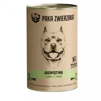 Mitrā suņu barība PAKA ZWIERZAKA Jērs un ābols ar piparmētru, 400 g, bez graudiem, bez lipekļa un sojas