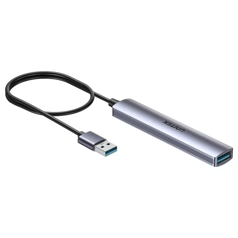 USB centrmezgls Unitek H1208CGY01 — 4 portu USB 3.0 (5 Gbps), atpakaļsaderīgs ar USB 2.0, alumīnija