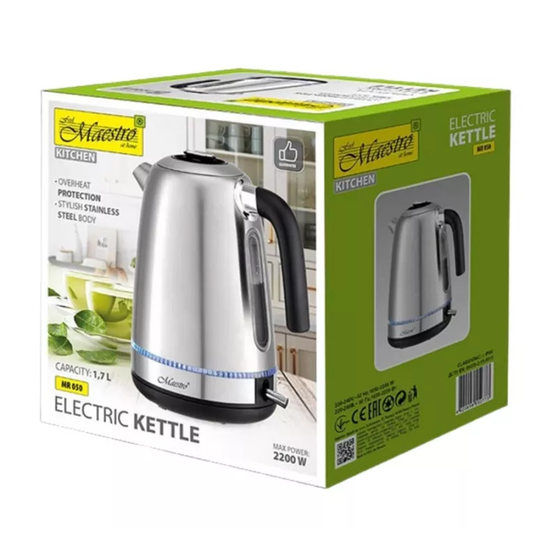 Maestro MR-050 Elektriskā tējkanna ar apgaismojumu, sudraba 1.7 L