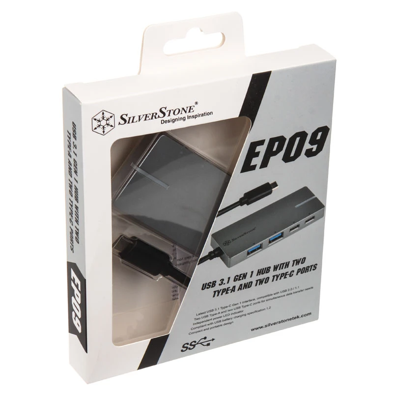 USB 3.1-C adapteris SILVERSTONE SST-EP09C — USB-C uz USB-A savienojamība, sudraba apdare
