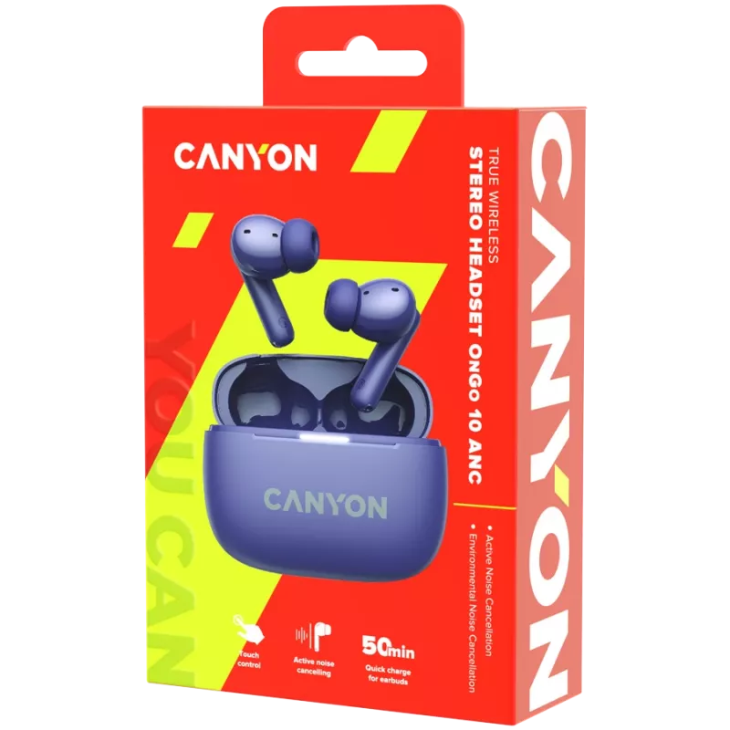 Canyon CNS-TWS10PL Austiņas un Mikrofons True Wireless Stereo (TWS) Iekšauss zvaniem/mūzikai/sportam/ikdienas lietošanai USB Type-C Bluetooth Violeta (CNS-TWS10PL)