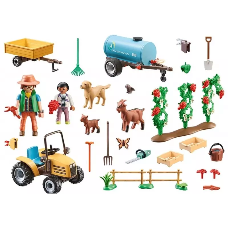 Playmobil 71442 Lauki: Traktors ar piekabi un ūdens tvertni Svaiga raža fermā Mācīšanās par vidi Jautra iztēles lomu spēle