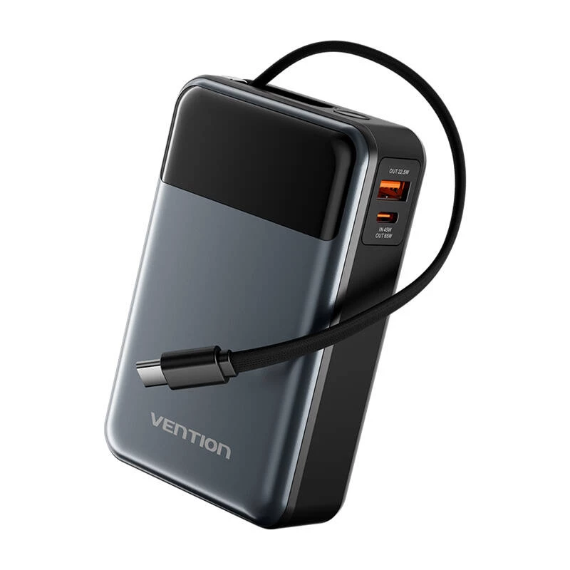 Pārnēsājams ārējais akumulators Vention FHYB0 20000mAh 65W, 2× USB-C, 1× USB-A, melns