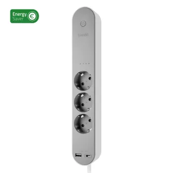Strāvas pagarinātājs Hombli HBPO-0108 — 3× E tipa maiņstrāvas kontaktligzdas, 230V 16A, iekštelpām, balti/pelēks