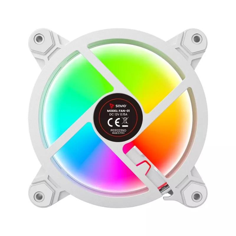 SAVIO FAN-01 balta 4 komplekts 120mm ARGB ventilators ar kontrolieri un tālvadības pulti