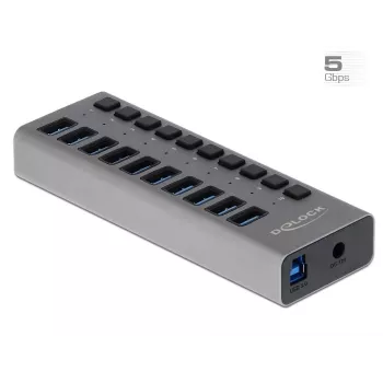 DeLOCK ārējais 5 Gbps USB centrmezgls ar 10 portiem + slēdzis