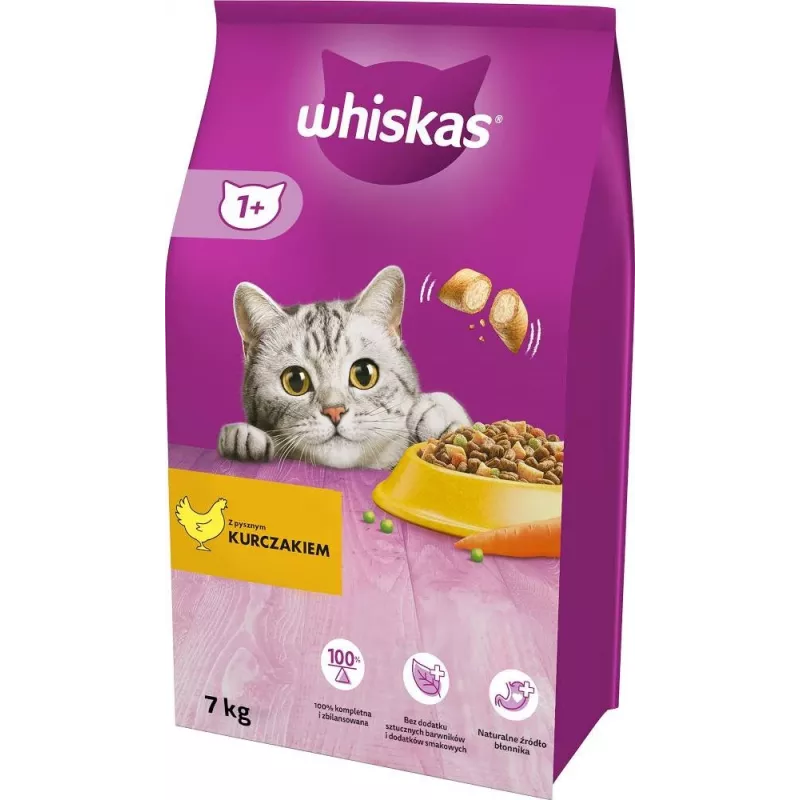 Sausā kaķu barība Whiskas Adult ar vistu 7 kg — pieaugušu kaķu granulas, 30,8% olbaltumvielu, 12% tauku
