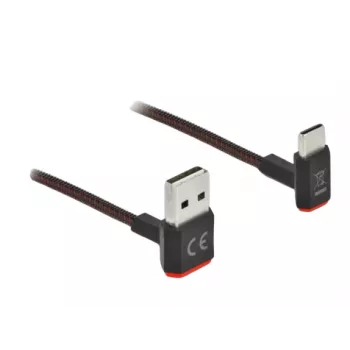 DeLOCK EASY-USB 2.0 kabelis, Type-A spraudnis uz Type-C vīrišķais leņķveida, 0,2 m, melns