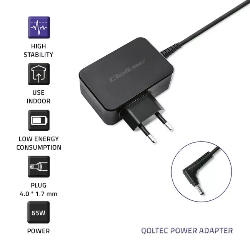 Qoltec 51026 barošanas adapteris/invertors Iekštelpām/ārtelpām 65 W Melns