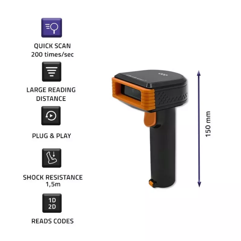 Bezvadu svītrkodu lasītājs QOLTEC 50878 1D/2D ar dokstaciju