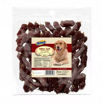 Suņu gardumi Hilton Soft Sausages with Beef 500 g — zobu treniņu kārumi, olbaltumvielas 33%, tauki 4%