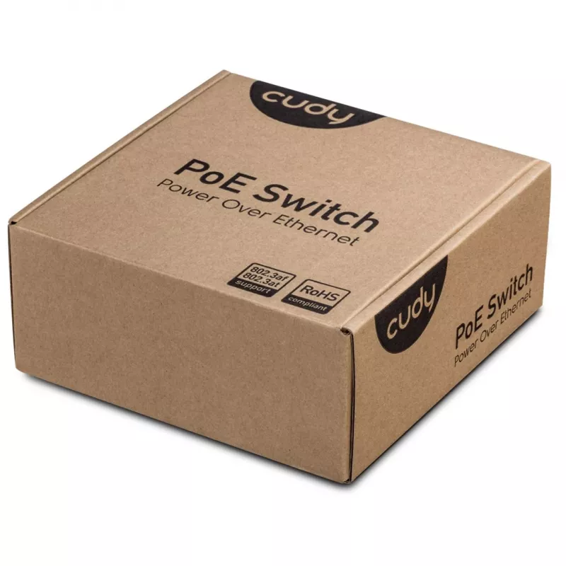 Tīkla slēdzis Cudy GS1005P — 5 portu Gigabit Ethernet ar 4 PoE portiem, 60W kopējā jauda, metāla korpuss, montējams statīvā