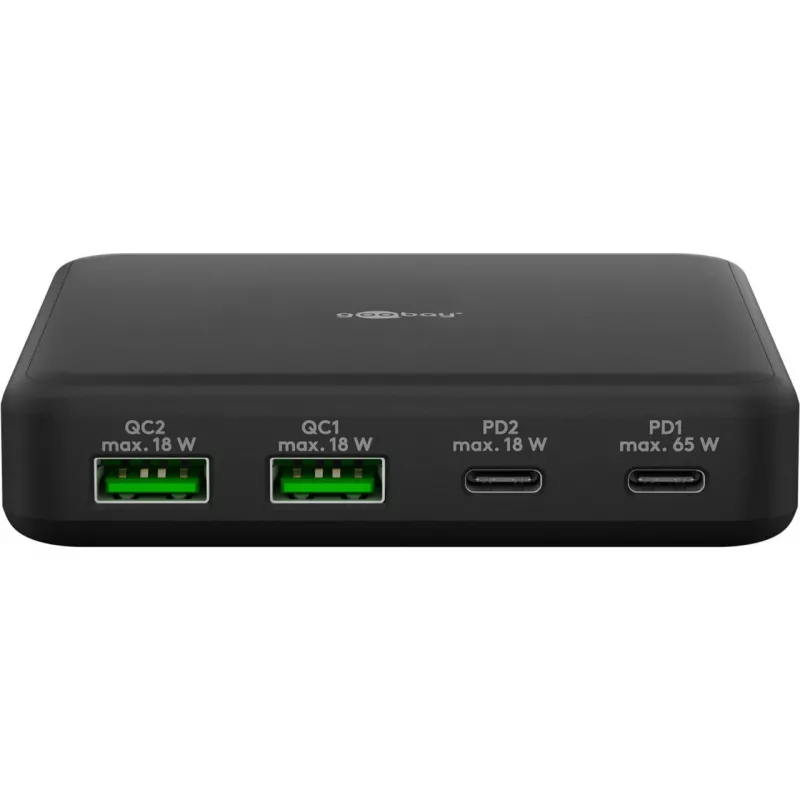 GOOBAY multiportu USB-C PD GaN galda lādētājs 65 W, melns