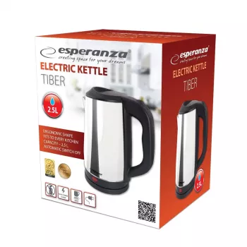 Elektriskā tējkanna ESPERANZA EKK036X, 2.5 L, 2200 W, nerūsējošais tērauds, slēpts sildelements