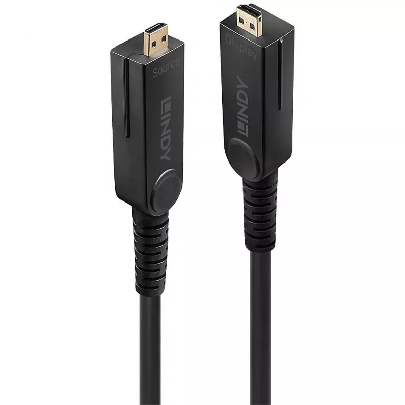Lindy 10m optiskās šķiedras hibrīda Micro-HDMI 18G kabelis ar noņemamiem HDMI un DVI savienotājiem