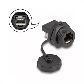 DeLOCK RJ45 Cat.6A savienotājs IP67 ūdensizturīgs putekļu necaurlaidīgs melns