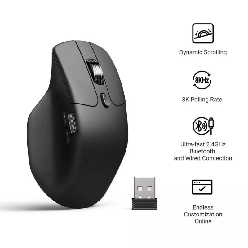 pele Keychron M6 Right-hand Universal — Optical, RF Wireless + Bluetooth + USB-C, 30000 DPI, Melns