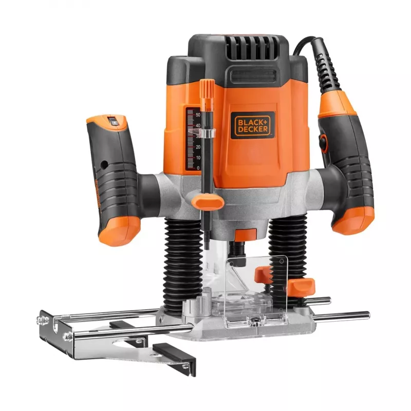 Frēze/apgriešanas iekārta Melns & Decker KW1200EKA-QS — kompakta frēze ar regulējamu dziļuma iestatījumu, ergonomisku dizainu