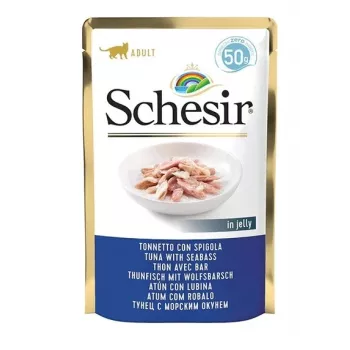 Mitrā kaķu barība Schesir Single Dish tunzivs ar jūras asari 50 g paciņa