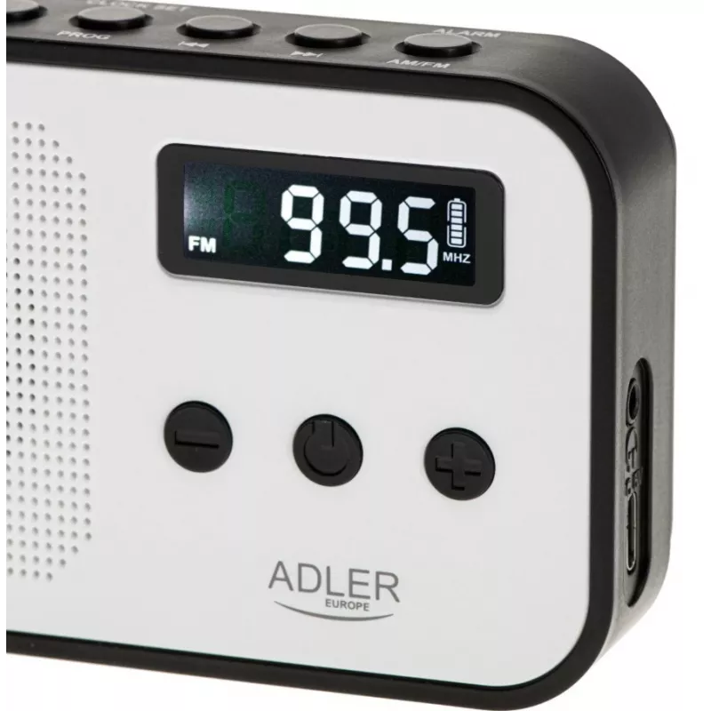Pārnēsājamais ciparu radio Adler AD 1907 — AM/FM, ciparu uztvērējs, modinātājs, USB-C, 600 mAh baterija, LCD, 20 atmiņas vietas, teleskopiskā antena