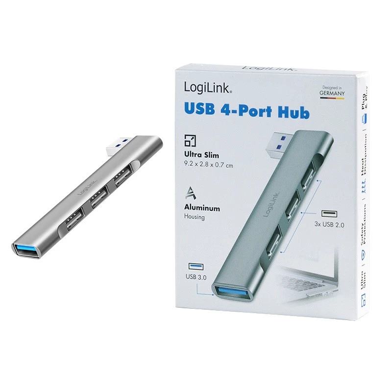 LogiLink USB 3.2 Gen1 centrmezgls 4 portu USB-A 1x USB3.0 AF 3x USB2.0 AF UA0436