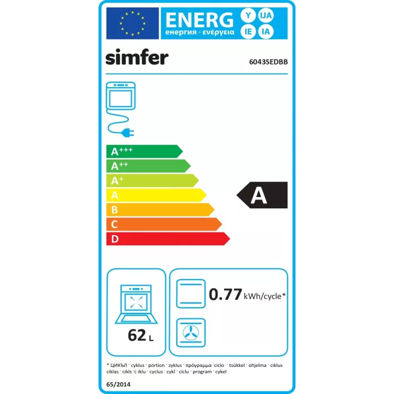 Simfer 6043SEDBB Brīvi stāvoša elektriskā plīts, 62 L, Balta