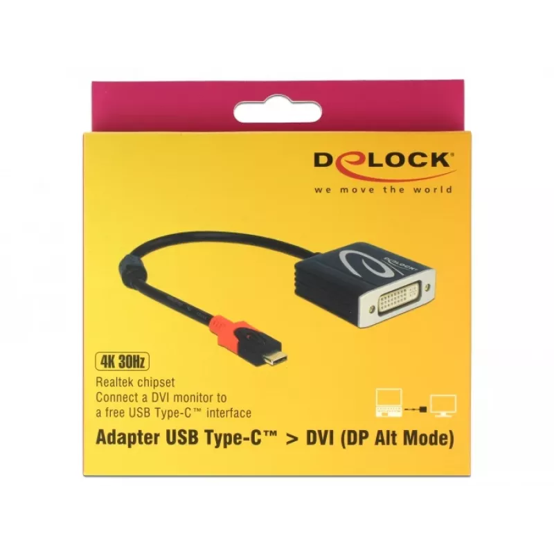 Video kabeļa adapteris DeLOCK 61213 USB Type-C uz DVI 0,2 m melns
