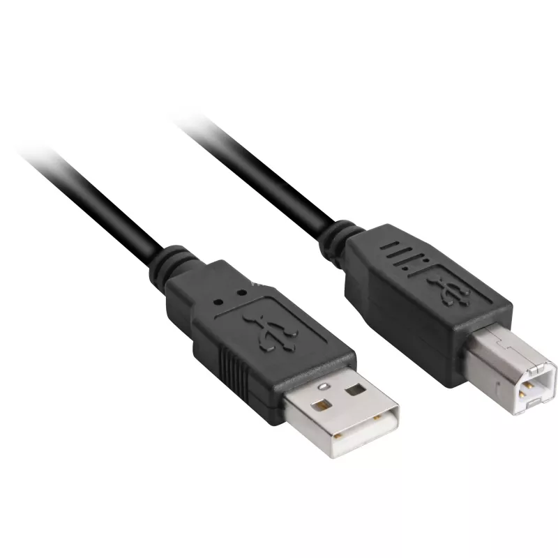 USB 2.0 kabelis, USB-A spraudnis > USB-B spraudnis (melns, 2,0 metri)