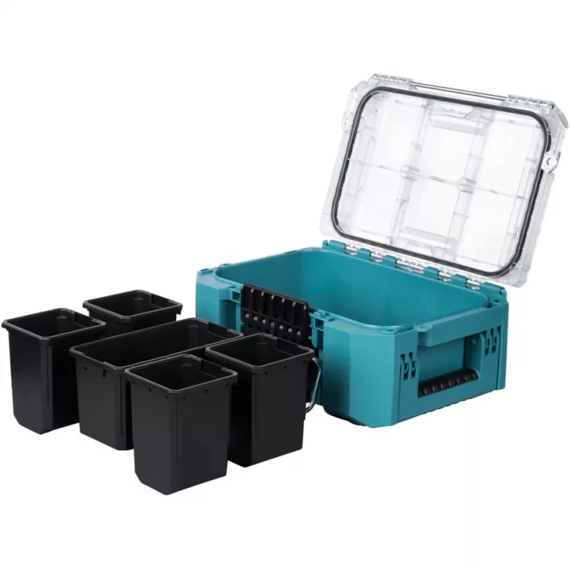 MAKTRAK Organizer compact, instrumentu kaste zila/caurspīdīga, caurspīdīgs vāks