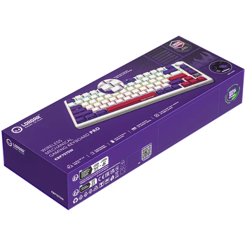 LORGAR KBP7075W, bezvadu 75% mehāniskā spēļu tastatūra Pro, balta, EN izkārtojums