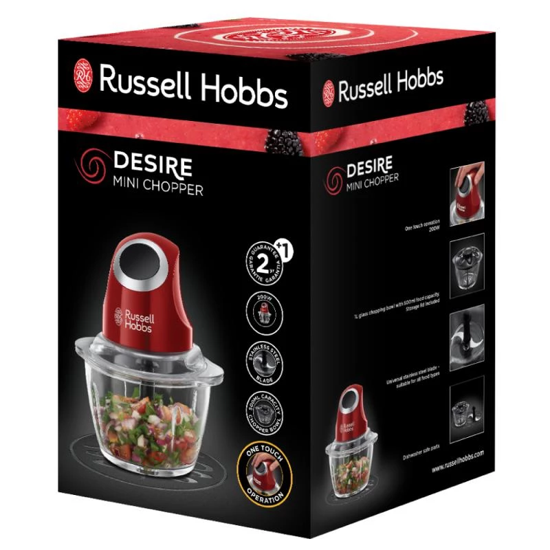 Elektrisks pārtikas smalcinātājs Russell Hobbs 24660-56 — 1 L stikla trauks, 200 W, sarkans