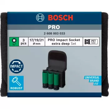 Trieciena uzmavu komplekts Bosch PRO 1/2 collas, 3 gab., garās uzmavas ar apmales aizsardzību