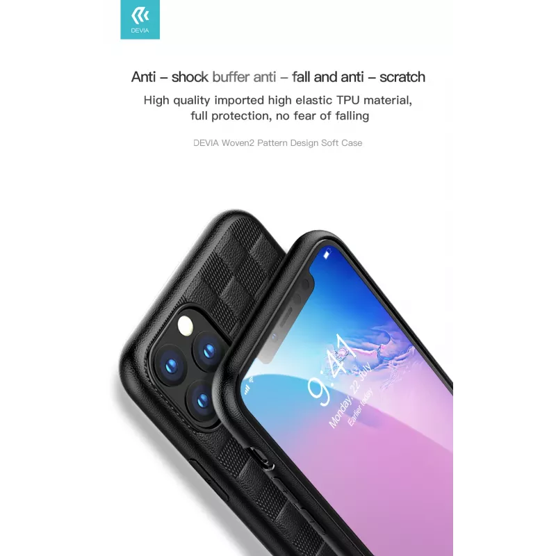 Mīksts maciņš Devia Woven2 iPhone 11 Pro — pīta tekstūra, melna