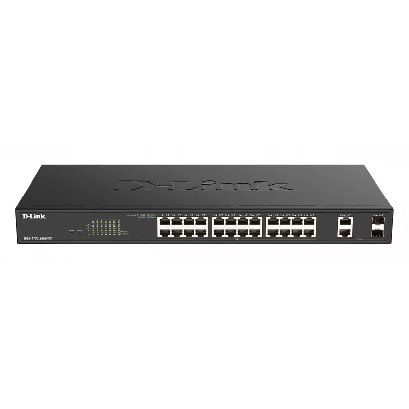 D-Link DGS-1100-26MPV2/E tīkla komutators Pārvaldāms L2 Gigabit Ethernet (10/100/1000) Power over Ethernet (PoE) Melns