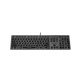 Vadu A4Tech tastatūra FX60H USB QWERTY — pilna izmēra 100%, apgaismota, pelēka, USB centrmezgls