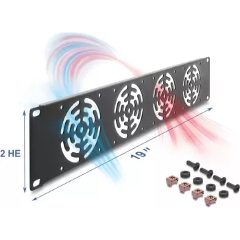 Pārsegplāksne DELOCK 67416 — metāla statīva piederums ar 4 iebūvētiem ventilatoriem, tumši pelēks