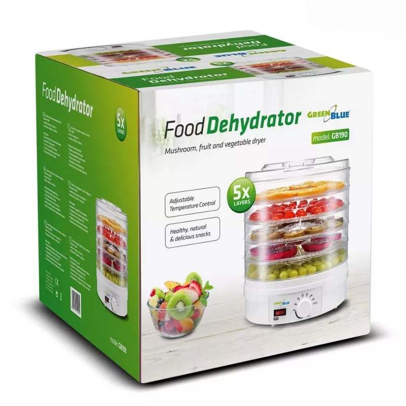 Pārtikas žāvētājs GreenBlue GB190 ar 5 restēm, 250 W, regulējama temperatūra, restes diametrs 32 cm