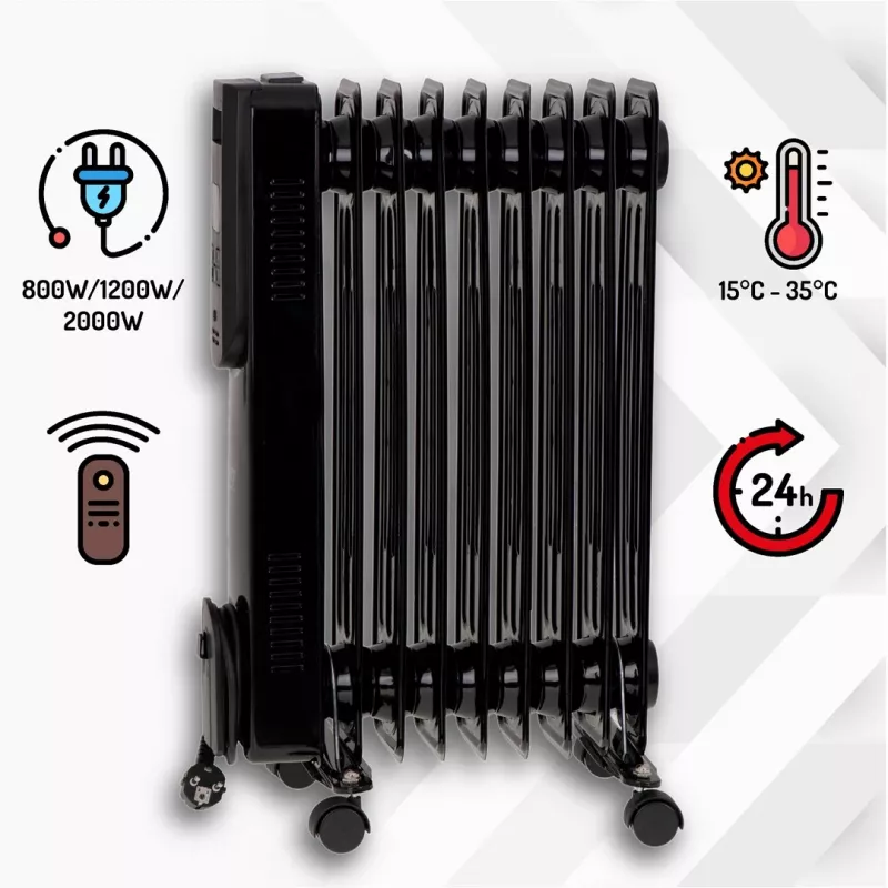 Camry | Sildītājs | CR 7810 | Eļļas radiators | 2000 W | Jaudas līmeņu skaits 3 | Melns