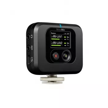 Bezvadu uztvērējs ar kameras stiprinājumu Shure MV-R-Z6 — 50–20000 Hz, 30 m diapazons, 12–15 V, 308×101×38 mm, 0,429 kg, melns