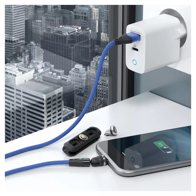 USB kabelis RealPower MagneticCharge3 2m USB A zils
