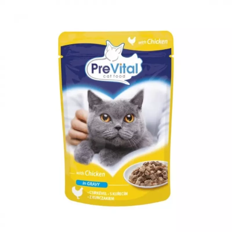 Mitrā kaķu barība PREVITAL Cat Food Mix 4 Flavors — Vistas, teļa gaļas, laša, mājputnu, 96 x 100 g paciņas (9,6 kg, pieaugušiem kaķiem)