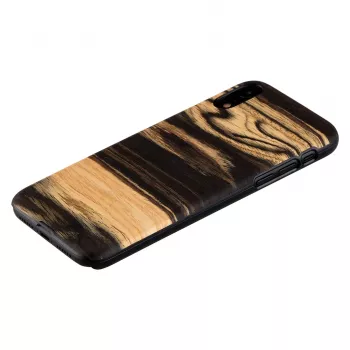 Telefona maciņš man and wood iPhone XR — balta melnkoka melna koka aizmugure, aizsargapvalks