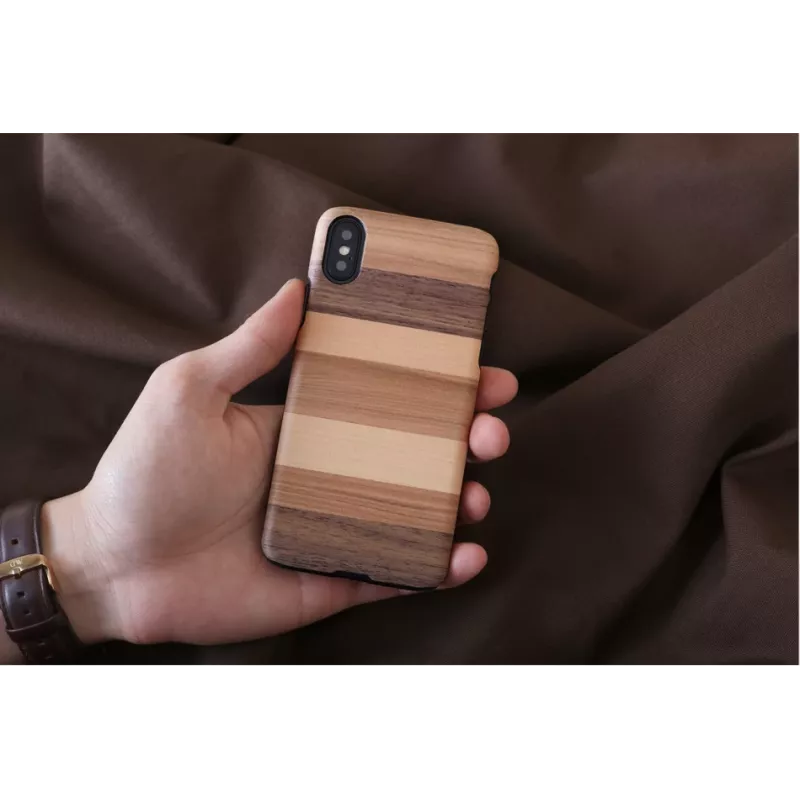 Viedtālruņa maciņš no koka un koka iPhone X/XS — melns aizsargapvalks