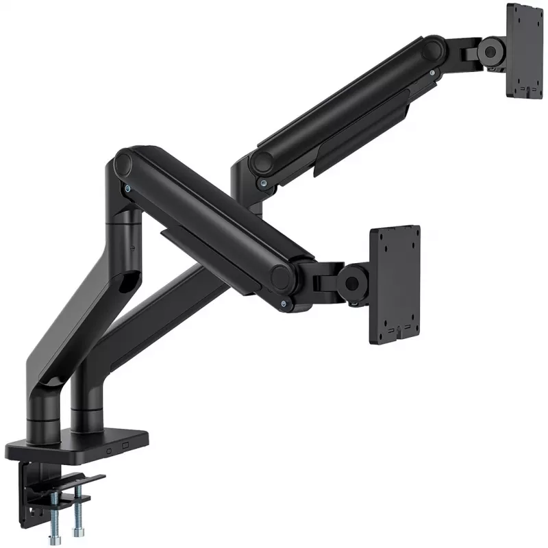 Monitoru stiprinājums DIGITUS dubultais monitoru stiprinājums 2×45 collu ekrāniem, skava, 2×20 kg, VESA 75×75–100×100, slīpums -20–50°