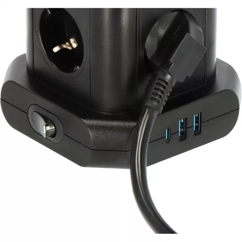 Vertikāla rozetes tornis Brennenstuhl 1153560010 — 8 rozetes, 2×USB-A, 1×USB-C, melns