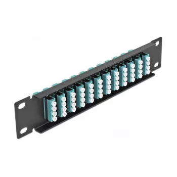 Optiskās šķiedras komutācijas panelis DeLOCK 10 collu 12 portu LC Quad Aqua 1U Melns