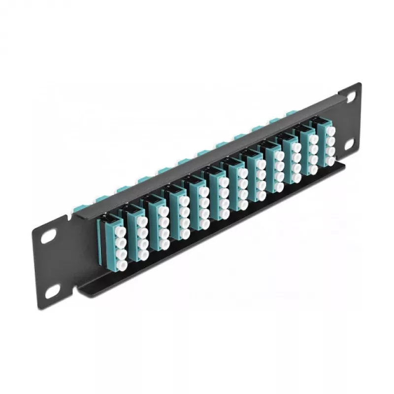 Optiskās šķiedras komutācijas panelis DeLOCK 10 collu 12 portu LC Quad Aqua 1U Melns