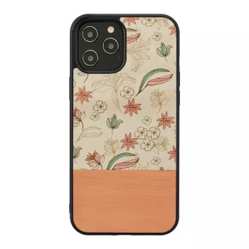 Aizsargtelefona maciņš man and wood iPhone 12 Pro Max — rozā zieds uz melna