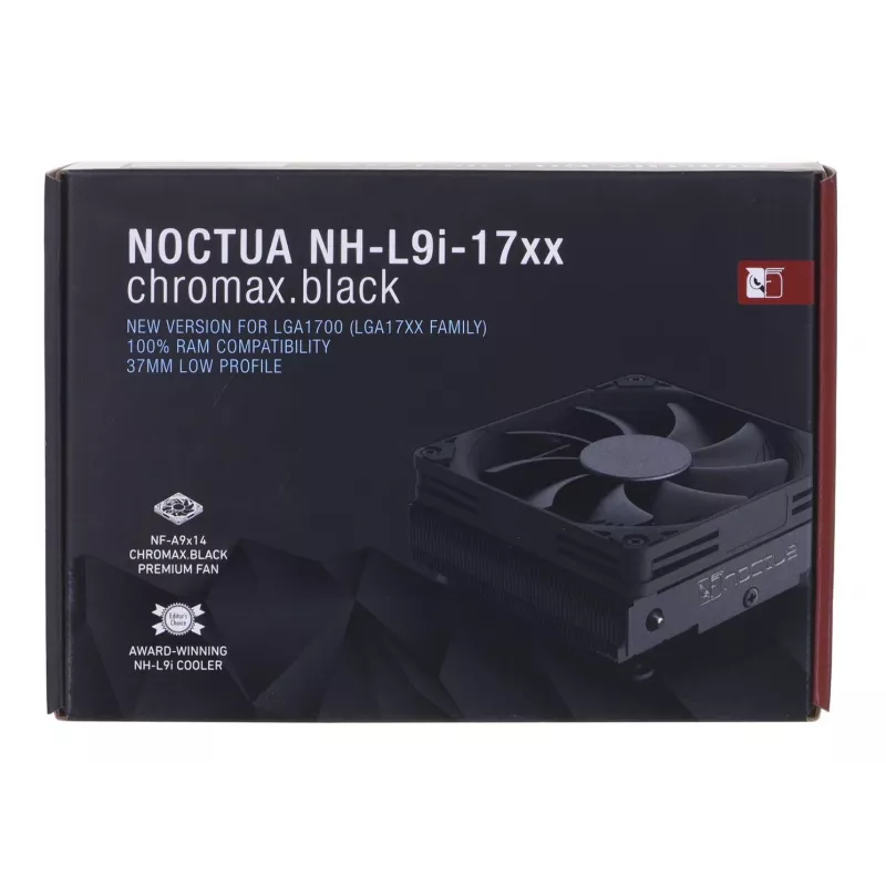 CPU Cooler Noctua NH-L9I-17XX chromax.Melns — Zema profila LGA1700 dzesētājs, 92 mm ventilators, 37 mm augstums